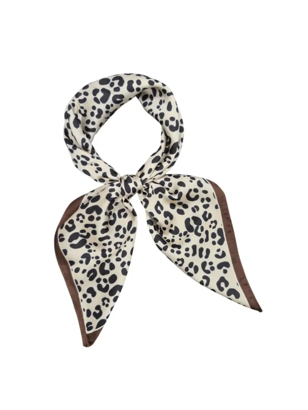 Luxury Elegant Bandana Square Scarf Silky Satin Animal Print Leopard Beige Brown